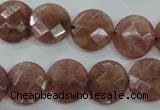 CBQ243 15.5 inches 14mm faceted coin strawberry quartz beads