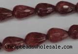 CBQ268 15.5 inches 10*15mm faceted teardrop strawberry quartz beads