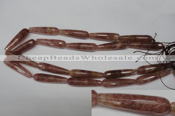 CBQ276 15.5 inches 10*40mm faceted teardrop strawberry quartz beads