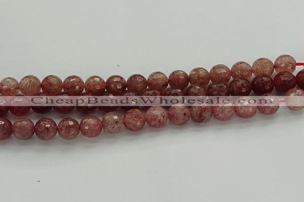 CBQ333 15.5 inches 10mm faceted round strawberry quartz beads