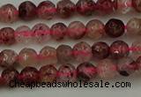 CBQ410 15.5 inches 4mm faceted round strawberry quartz beads