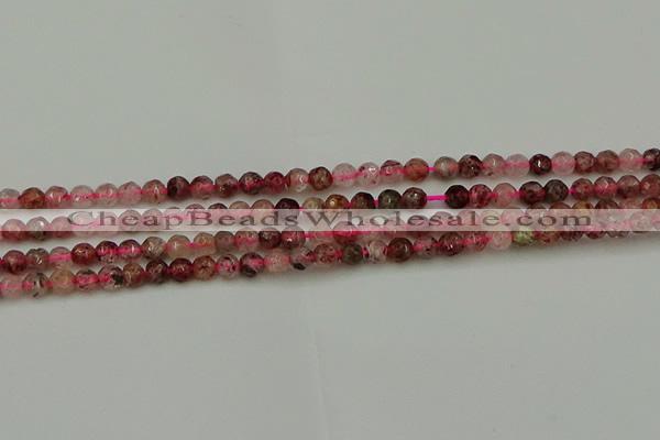 CBQ410 15.5 inches 4mm faceted round strawberry quartz beads