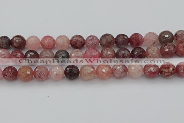 CBQ415 15.5 inches 14mm faceted round strawberry quartz beads