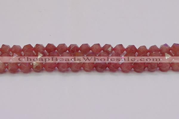 CBQ433 15.5 inches 10mm faceted nuggets strawberry quartz beads