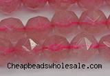 CBQ438 15.5 inches 10mm faceted nuggets strawberry quartz beads