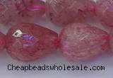 CBQ456 15.5 inches 15*20mm faceted teardrop strawberry quartz beads