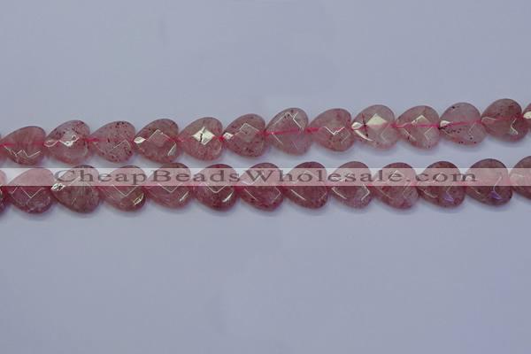 CBQ469 15.5 inches 12mm faceted heart strawberry quartz beads