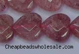 CBQ470 15.5 inches 14mm faceted heart strawberry quartz beads