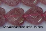 CBQ471 15.5 inches 16mm faceted heart strawberry quartz beads