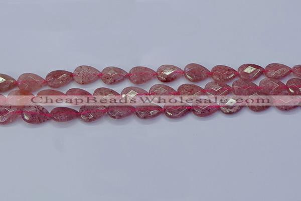 CBQ476 15.5 inches 10*14mm faceted flat teardrop strawberry quartz beads