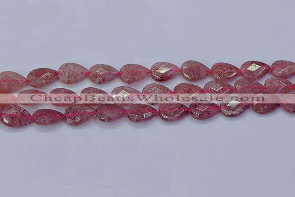 CBQ477 15.5 inches 12*16mm faceted flat teardrop strawberry quartz beads