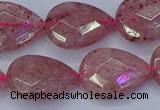 CBQ479 15.5 inches 15*20mm faceted flat teardrop strawberry quartz beads