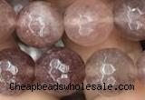 CBQ574 15.5 inches 12mm faceted round strawberry quartz beads