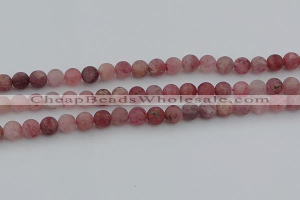 CBQ661 15.5 inches 8mm round matte strawberry quartz beads