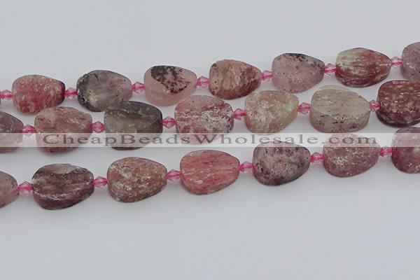 CBQ672 15.5 inches 15*20mm flat teardrop matte strawberry quartz beads