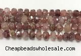 CBQ711 15.5 inches 6*10mm - 8*11mm faceted tyre strawberry quartz beads