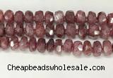 CBQ713 15.5 inches 6*13mm - 8*14mm faceted tyre strawberry quartz beads