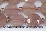 CBQ750 15.5 inches 8mm faceted coin strawberry quartz beads