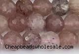 CBQ762 15 inches 7mm faceted round strawberry quartz beads