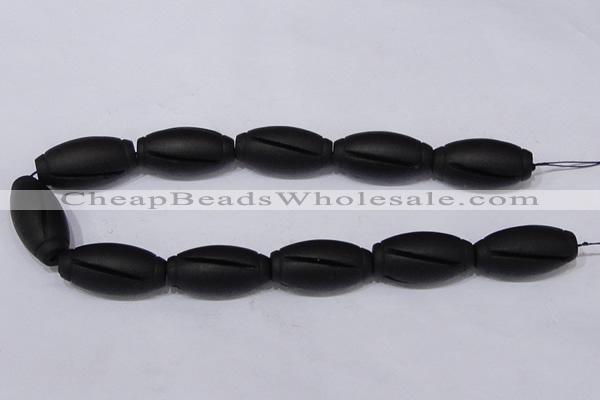 CBS29 15.5 inches 18*36mm carved drum black stone beads wholesale