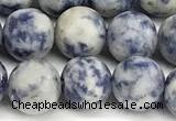 CBS618 15 inches 8mm round matte blue spot stone beads