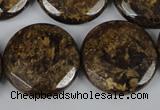 CBZ434 15.5 inches 25mm faceted coin bronzite gemstone beads