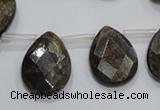 CBZ505 Top-drilled 10*14mm faceted flat teardrop bronzite gemstone beads