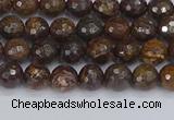 CBZ610 15.5 inches 4mm faceted round bronzite gemstone beads