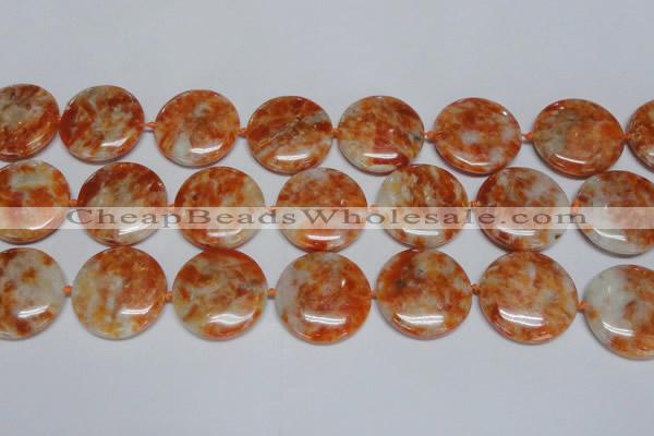 CCA478 15.5 inches 30mm flat round orange calcite gemstone beads