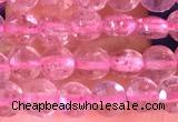 CCB1040 15 inches 4mm faceted coin strawberry quartz beads