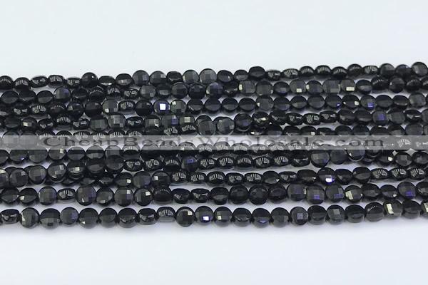 CCB1173 15 inches 4mm faceted coin black spinel beads