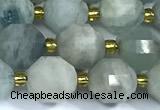 CCB1290 15 inches 9mm - 10mm faceted aquamarine gemstone beads