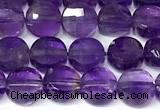 CCB1414 15 inches 6mm faceted coin amethyst beads