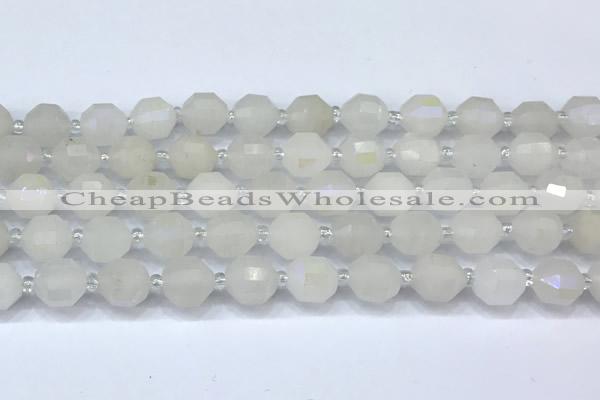 CCB1450 15 inches 9mm - 10mm faceted AB-color white phantom beads