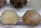 CCB1531 15 inches 11mm - 12mm faceted mixed rutilated quartz  beads