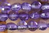 CCB531 15.5 inches 4mm faceted coin amethyst gemstone beads