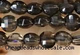 CCB534 15.5 inches 4mm faceted coin smoky quartz beads