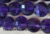 CCB601 15.5 inches 6mm faceted coin natural amethyst beads wholesale