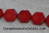 CCB64 15.5 inches 13mm hexagon red coral beads Wholesale