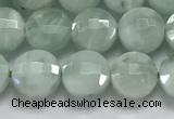 CCB708 15.5 inches 6mm faceted coin green angel skin gemstone beads