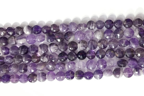 CCB753 15.5 inches 8mm faceted coin dogtooth amethyst beads