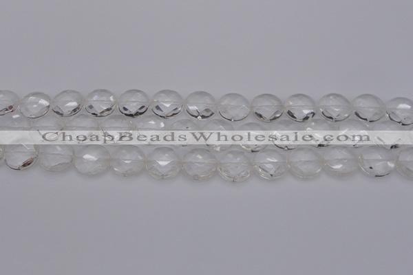 CCC504 15.5 inches 12mm faceted coin natural white crystal beads