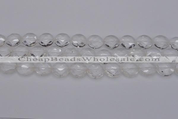 CCC507 15.5 inches 18mm faceted coin natural white crystal beads