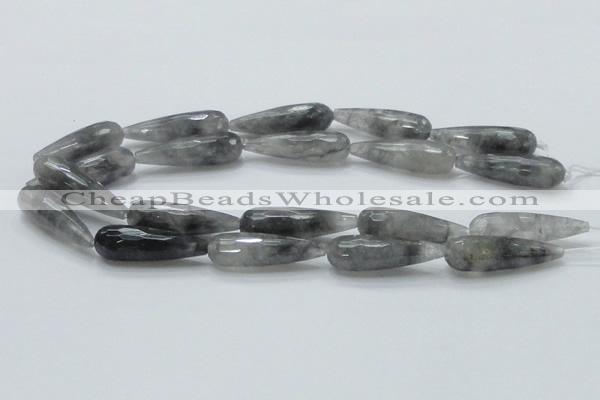 CCQ110 15.5 inches 12*40mm faceted teardrop cloudy quartz beads