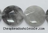 CCQ138 15.5 inches 25mm faceted coin cloudy quartz beads wholesale