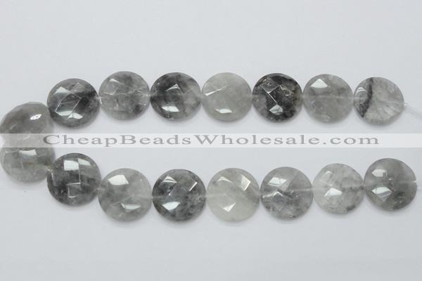 CCQ138 15.5 inches 25mm faceted coin cloudy quartz beads wholesale