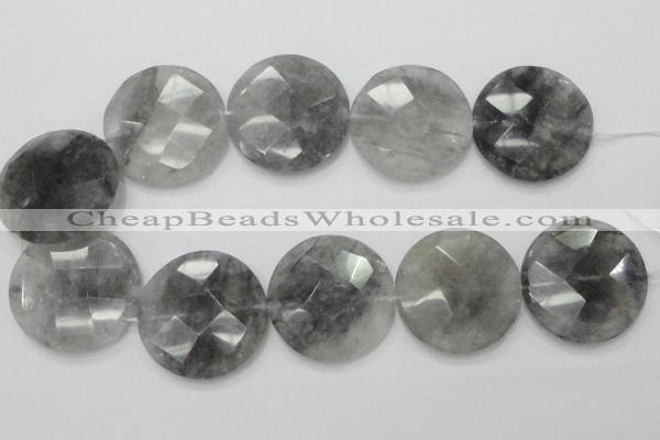 CCQ141 15.5 inches 40mm faceted coin cloudy quartz beads wholesale