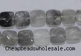 CCQ198 15.5 inches 10*10mm faceted square cloudy quartz beads