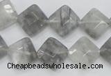 CCQ209 15.5 inches 12*12mm faceted diamond cloudy quartz beads