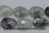 CCQ213 15.5 inches 13*18mm faceted flat teardrop cloudy quartz beads